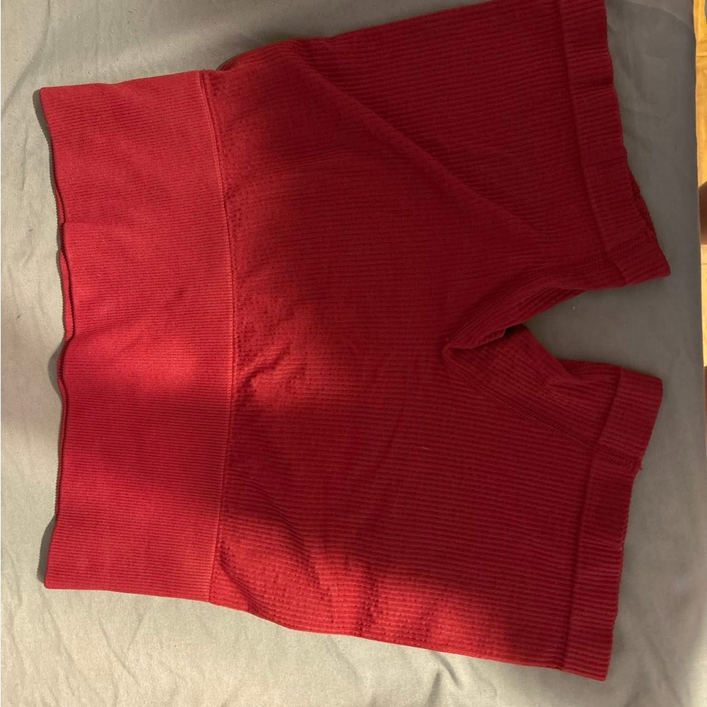 Women's Red Ribbed Shorts